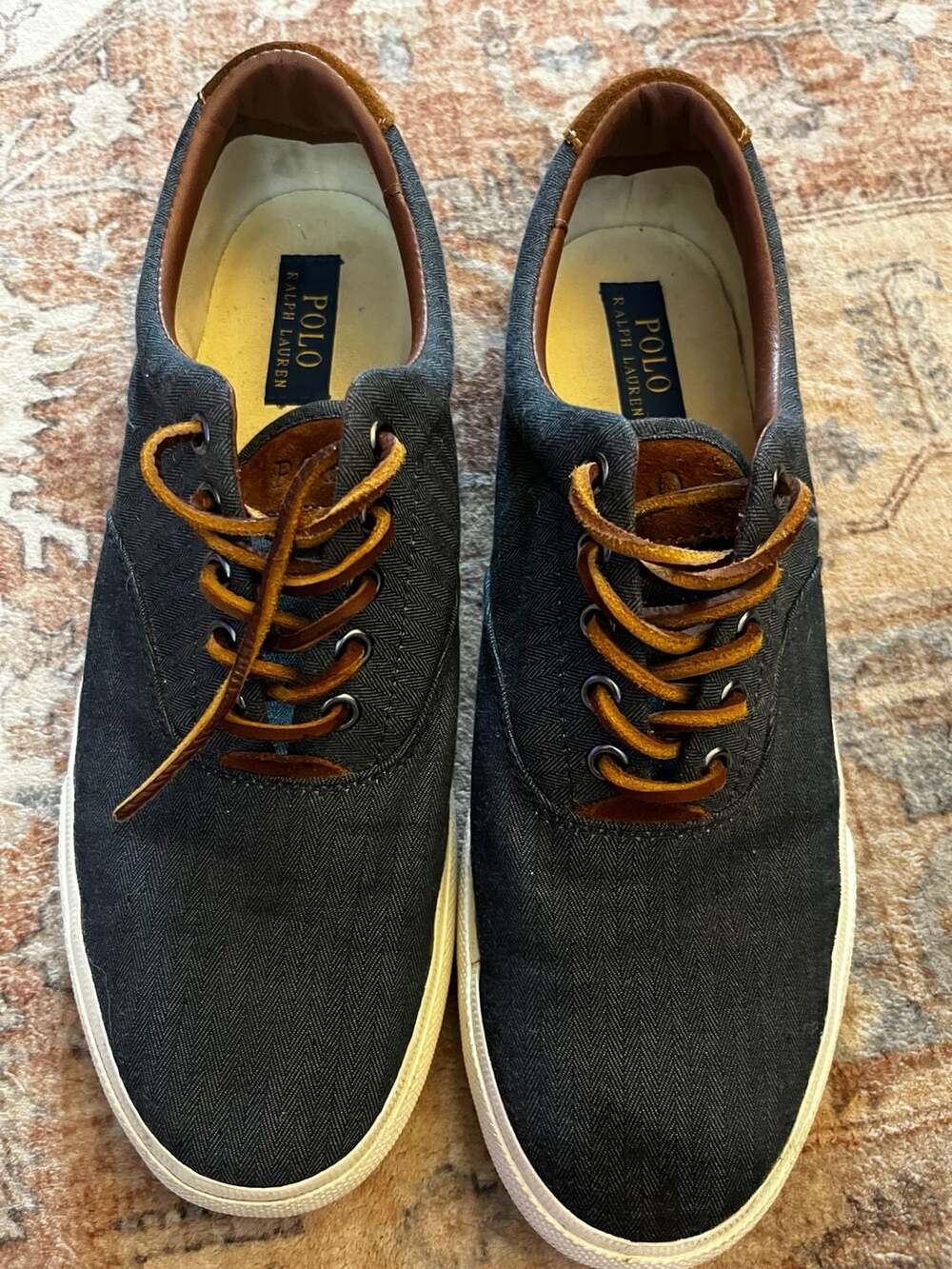Polo Ralph Lauren Vaughn Herringbone Denim Casual Sneakers with Leather Accents